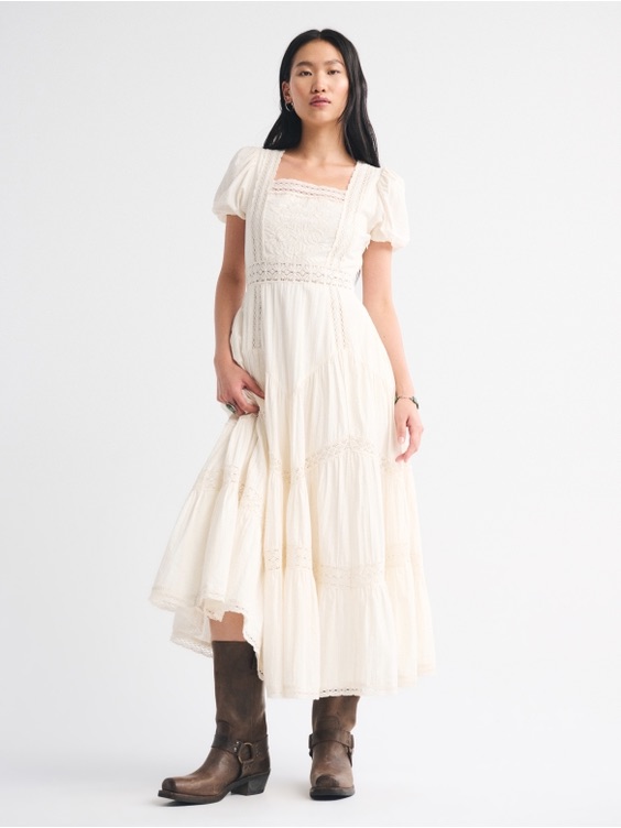 Kemo Sabe X Abercrombie & Fitch Puff Sleeve Lace-Pieced Maxi Dress Xs — image 3 of 8